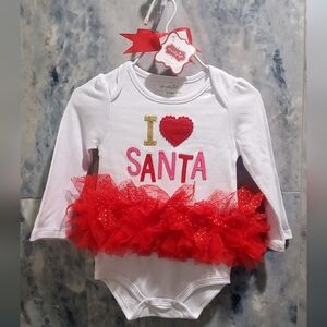 NWT Mud Pie I LOVE SANTA Tutu Onesie. Size 9-12 Months